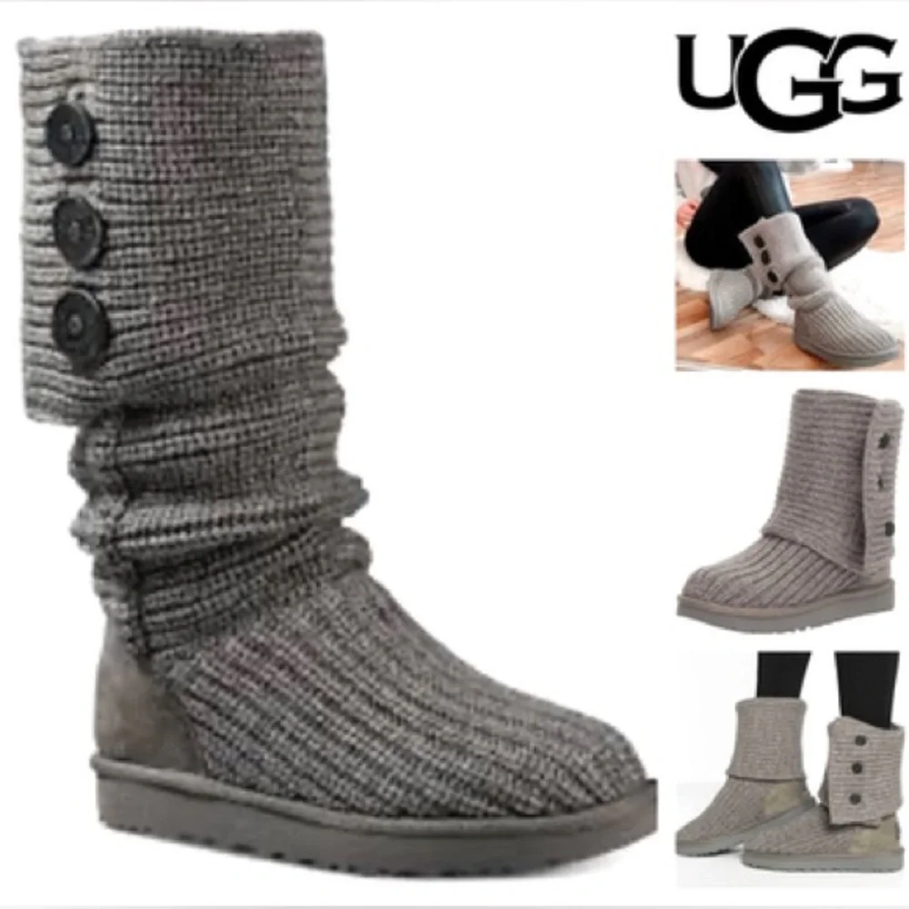 UGG Classic Tall Cardy Knit Sweater Boots Gray Cozy Winter Boho Boot Size 7